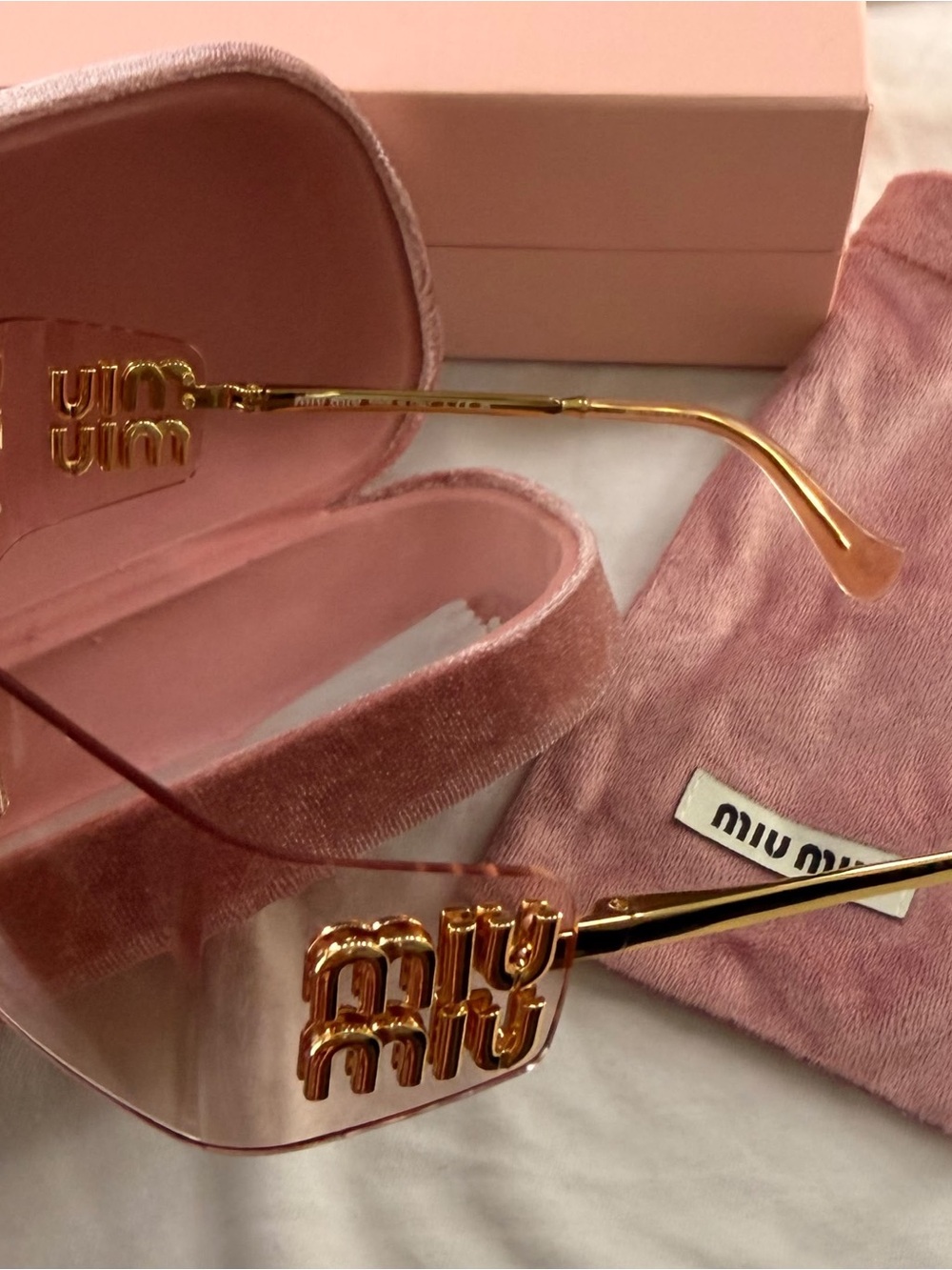 Miu Miu Pink Gradient Shield Sunglasses with Gold Accents